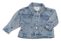 Modrá melírovaná riflová bunda s výšivkami jahod Primark