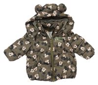 Tmavozelená šusťáková zimní bunda s Mickeym a kapucí Primark