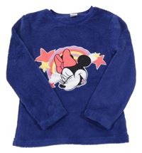 Tmavomodré chlupaté pyžamové triko s Minnie Disney