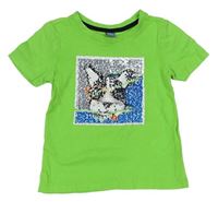 Zelené tričko so psem z překlápěcích flitrů Dopodopo