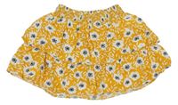 Horčicová kvetovaná ľahká vrstvená sukňa Vertbaudet