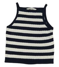 Tmavomodro-biely pruhovaný rebrovaný pletený crop top H&M