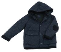 Tmavomodrá šušťáková zateplená prešívaná bunda s kapucňou Next