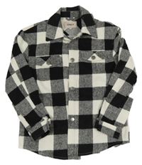 Bielo-čierna kockovaná vlnená košeľová bunda Only