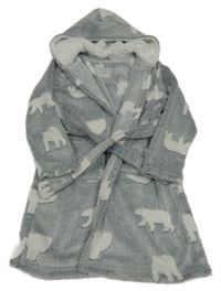 Sivý plyšový župan s medvedíkmi a kapucňou Primark