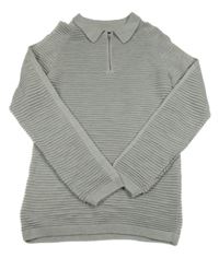 Sivý rebrovaný sveter s golierikom River Island