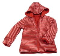 Červeno-bílá pruhovaná propínací zateplená mikina s kapucí Liegelind