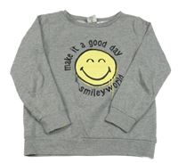 Sivá mikina so smajlíkom a nápismi