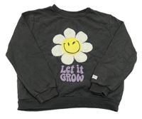 Antracitová mikina s květem a nápisom H&M