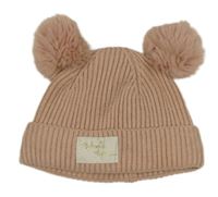 Růžová čepice s bambulemi 