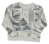 Bielo-tmavomodrá vzorovaná mikina s obrázkami a nápismi Name it