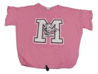 Ružové crop tričko s písmenem a jednorožcom Page one young