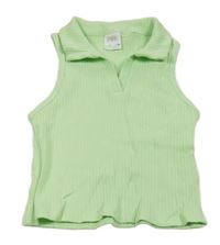 Světlezelený žebrovaný crop top s límečkem Zara