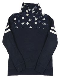 Tmavomodro-bílá mikina s hvězdami a komínovým límcem H&M