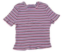 Fialovo-ružovo-biele pruhované rebrované crop tričko Primark