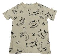 Béžovo-čierne tričko s pejsky H&M