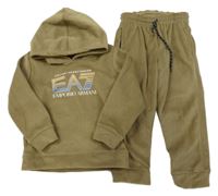 2set - Hnědá mikina a s potlačou a kapucí + tepláky Emporio armani