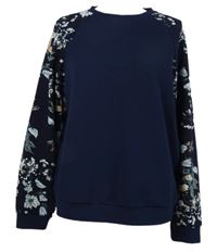 Dámska tmavomodrá mikina s kvetovanymi rukávy Shein