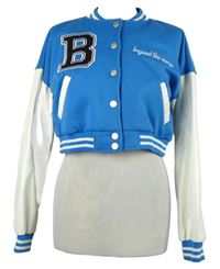 Dámska modro-biela crop baseballová mikina s nápisom