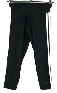 Dámské černé sportovní funkční capri legíny s pruhy Adidas