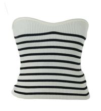 Dámský bílo-černý pruhovaný žebrovaný crop top bez ramínek Shein 