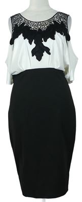 Dámske bielo-čierne šaty s čipkou a odhalenými rameny Lipsy
