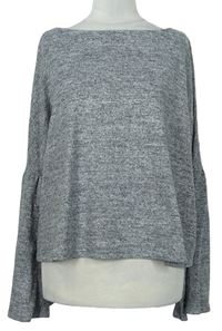 Dámsky sivý melírovaný ľahký sveter s rozšířenými rukávy Mango