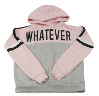 Růžovo-šedá mikina s nápisem a kapucí Primark
