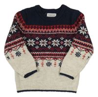 Tmavomodro-červeno-biely vzorovaný sveter Primark