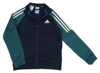 Nové - Tmavomodro-petrolejová sportovní propínací mikina s pruhy Adidas 
