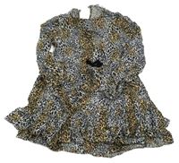 Bielo-béžovo-čierne vzorované šaty