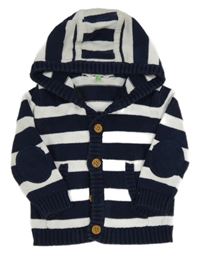 Tmavomodro-bílý pruhovaný propínací svetr s kapucí John Lewis 