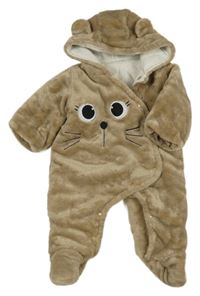 Béžová chlupatá zateplená kombinéza s čumáčkem a kapucí