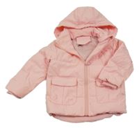 Světlerůžová šusťáková zimní bunda s kapucí