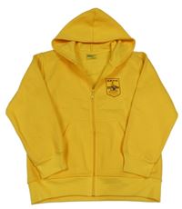 Žltá prepínaci mikina s potlačou a kapucňou