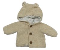 Béžový melírovaný podšitý propínací svetr s kapucí Mothercare