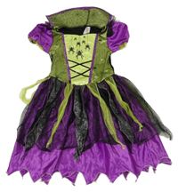 Kostým- zeleno-fialové šaty s pavouky