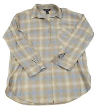 Béžovo-modro-bílá kostkovaná halenka New Look