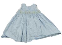 Svetlomodré bodkovaná é plátenné šaty s kvietkami Laura Ashley