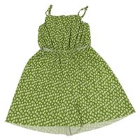 Zelený květinový plisovaný kraťasový overal 