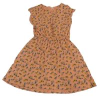 Hnedo-ružové bavlnené šaty s kvetinami C&A