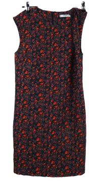 Dámske tmavomodro-červené vzorované púzdrové šaty Mango