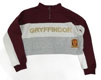 Vínovo-bílo-šedá crop mikina s nápisem Harry Potter 