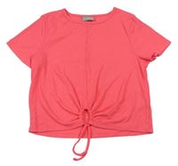 Neónově ružové rebrované crop tričko s uzlom Matalan