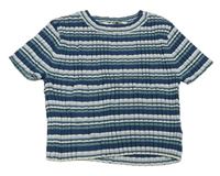 Tmavo-svetlomodré pruhované rebrované crop tričko H&M