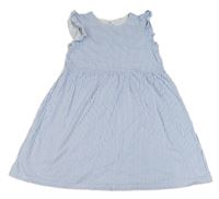 Modro-biele pruhované bavlnené šaty s volánikmi H&M