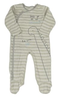 Svetlošedá -biely pruhovaný fleecový overal s dinosaurom George