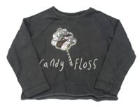 Tmavosivá crop mikina s nápisom a flitrami Next