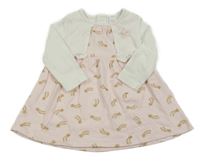 Světlerůžové šaty s kometami a bílým bolérkem C&A