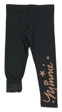 Tmavošedé zateplené legíny s nápisem Disney